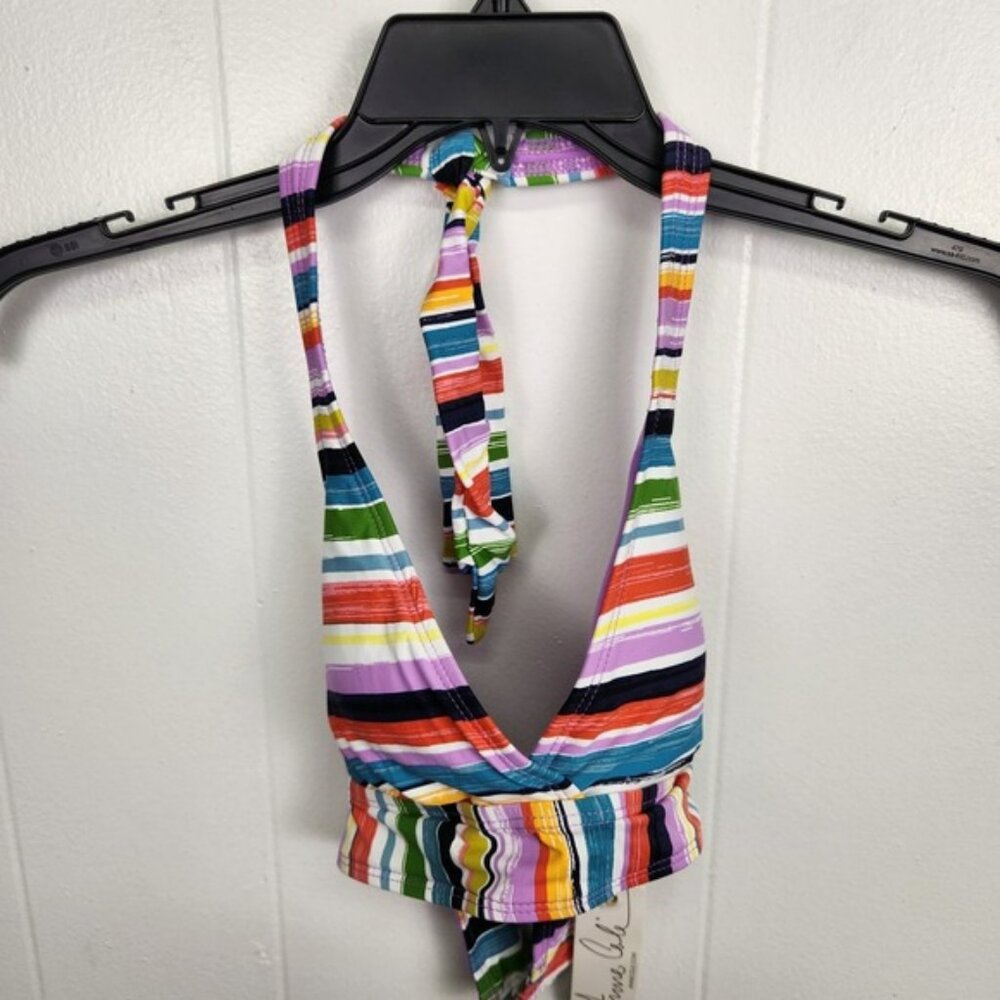 Anne Cole‎ Multicolor Stripe Bikini Top XS Halter Bralette NWT